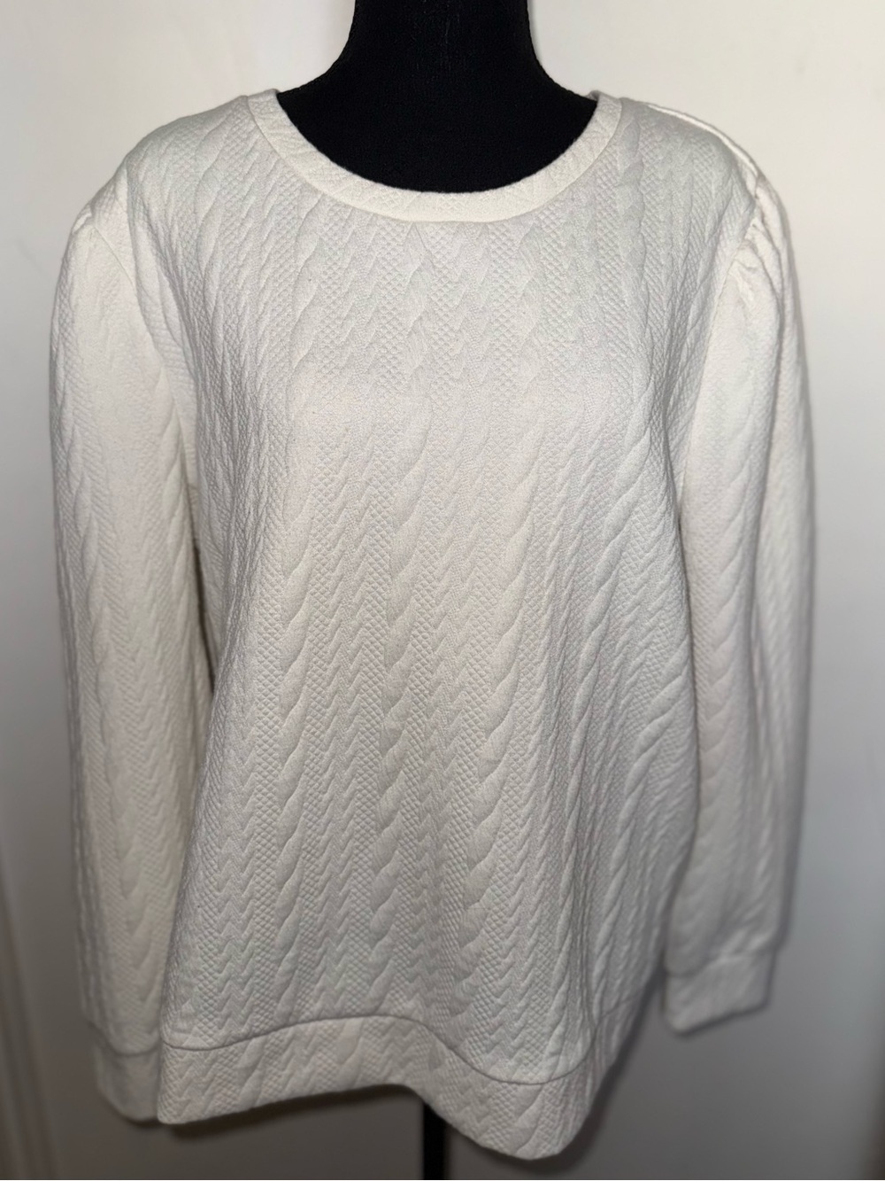 IB Diffusion Cream Quilted Diagonal Cable Knit Puff Sleeve Sweater XL
